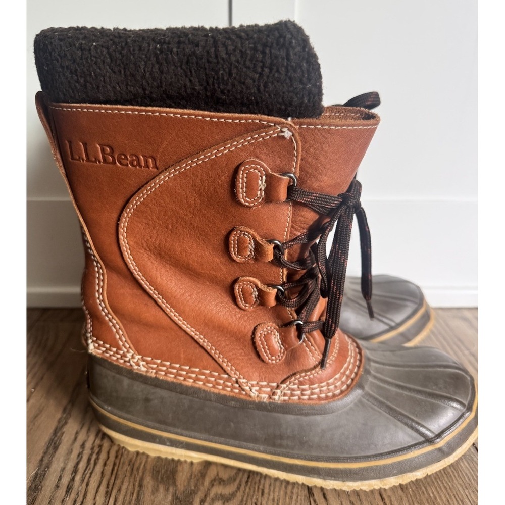 L.L.Bean Leather Duck Boots Shearling Lined Brown Women's Size 7 Medium